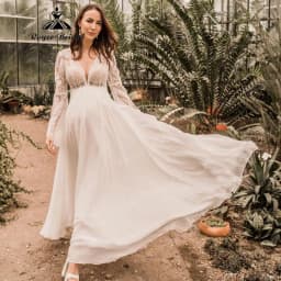 Maternity Long Sleeve Lace Chiffon Boho Wedding Dress for Pregnant Women 2025 Empire Bridal Gown Customzied robe mariee boheme