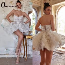Osquernovia Charming Strapless Wedding Dresses Lace Appliques Feather A-line no gloves Bridal Gown Robes De Mariée Customised