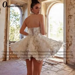 Osquernovia Charming Strapless Wedding Dresses Lace Appliques Feather A-line no gloves Bridal Gown Robes De Mariée Customised
