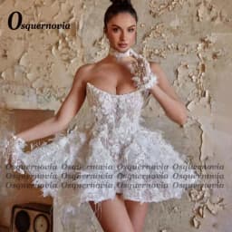 Osquernovia Charming Strapless Wedding Dresses Lace Appliques Feather A-line no gloves Bridal Gown Robes De Mariée Customised
