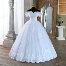Customized Ivory Off The Shoulder Women Gown Princess White Wedding Dresses for Brides Floor or Train With Lace Edge Real Video