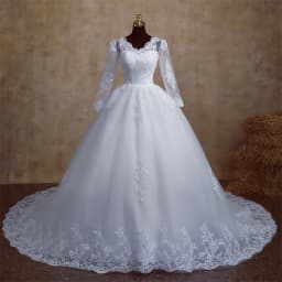 Y&M V Neck Full Sleeve Customized Plus Size Vestido De Noiva 2026 Wedding Dress Long Train or Floor Appliqe Bridal Tulle Mariage