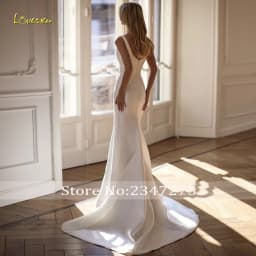 Loverxu Mermaid Sexy Wedding Dresses Scalloped Sleeveless Vestido De Novia Matte Satin 2 In 1 Vintage Custom Made Bridal Gown