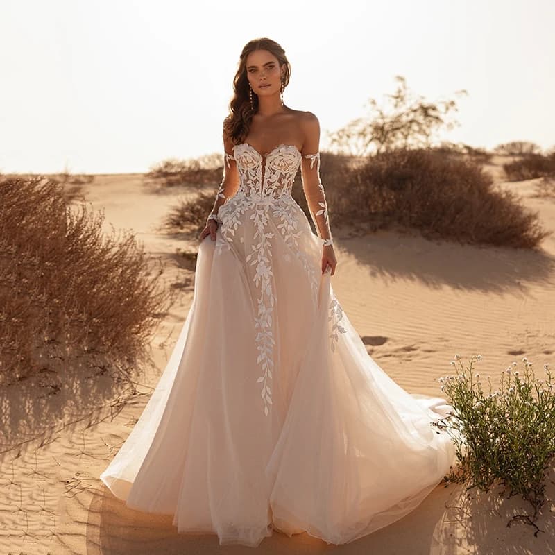 Eightree Boho A-Line Princess Wedding Dresses Sweetheart Appliques Tulle Bridal Dress Beach Wedding Ball Prom Gowns Customized