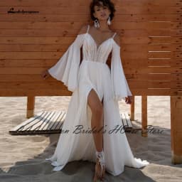 Lakshmigown Puffy Long Sleeve Boho Wedding Dress 2025 Robe Mariee Sexy Bridal Beach Summer Wedding Dresses Side Split Customized
