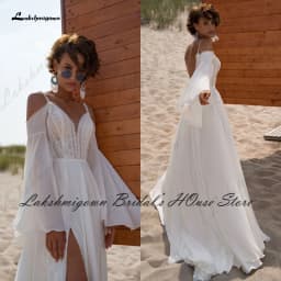 Lakshmigown Puffy Long Sleeve Boho Wedding Dress 2025 Robe Mariee Sexy Bridal Beach Summer Wedding Dresses Side Split Customized