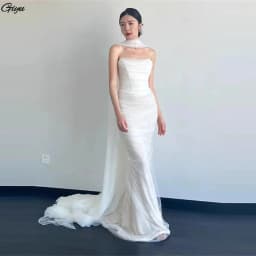 Giyu Strapless Tulle Korea Elegant Wedding Dress Customized Bride Dress Mermaid Ruched Corset Ivory Wedding Gown Bridal