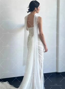 Giyu Strapless Tulle Korea Elegant Wedding Dress Customized Bride Dress Mermaid Ruched Corset Ivory Wedding Gown Bridal
