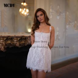 2026 Spaghetti Straps Sweetheart Full Lace Wedding Dresses Corset Back Vestido De Noival Short Mini Evening Dress Customized