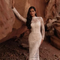 QICHE Luxury Lace Long Sleeves High Collar Mermaid Wedding Dress High Side Split Open Back Vestidos De Novia Women Customized