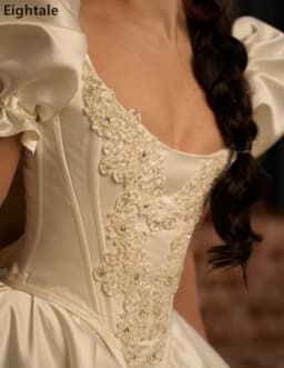 Eightale Luxury Ball Gown Puffed Sleeve Ivory Satin Wedding Dress Lace Beaded Bodice Bridal Gowns Robe De Mariage Customized