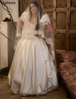 Eightale Luxury Ball Gown Puffed Sleeve Ivory Satin Wedding Dress Lace Beaded Bodice Bridal Gowns Robe De Mariage Customized