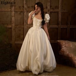Eightale Luxury Ball Gown Puffed Sleeve Ivory Satin Wedding Dress Lace Beaded Bodice Bridal Gowns Robe De Mariage Customized