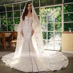 Loverxu Mermaid Wedding Dresses Strapless Detachable Sleeve Vestido De Novia Lace Embroidery Glamorous Custom Made Bridal Gown