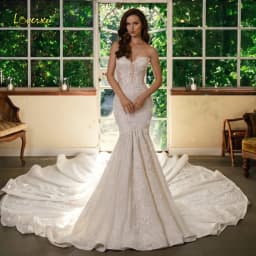 Loverxu Mermaid Wedding Dresses Strapless Detachable Sleeve Vestido De Novia Lace Embroidery Glamorous Custom Made Bridal Gown