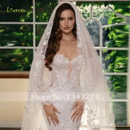 Loverxu Mermaid Wedding Dresses Strapless Detachable Sleeve Vestido De Novia Lace Embroidery Glamorous Custom Made Bridal Gown