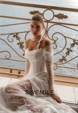 SWEMILE Modern Wedding Dresses for Woman Off-Shoulder Lace Sleeves A-line Pleating Zipper Robes De Soirée Plus Size Customized