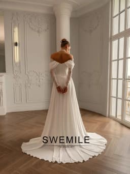 SWEMILE Modern Wedding Dresses for Woman Off-Shoulder Lace Sleeves A-line Pleating Zipper Robes De Soirée Plus Size Customized