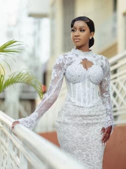 Luxurious Wedding Dresses High Neck Long Sleeve Africa Lace Bride Dress Beading Mermaid Bridal Gown Vestido De Novia Customized