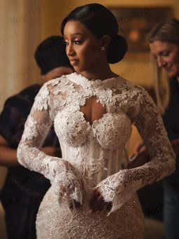 Luxurious Wedding Dresses High Neck Long Sleeve Africa Lace Bride Dress Beading Mermaid Bridal Gown Vestido De Novia Customized