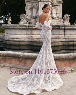 Pearls Sweetheart Neck Detachable Long Sleeve 2 Pieces High Quality Lace Mermaid Wedding Dress Elegant Vestido De Noiva Sereia