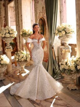 New Arrival Silver Crystal Wedding Dress Dreamy Floor-length Mermaid Bridal Gown Customized Off Shoulder Dresses For Bride