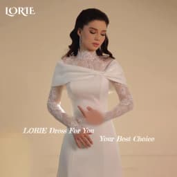 LORIE High Collar Lace Mermaid Wedding Dresses Muslim A-Line Appliques Long Sleeve Bridal Gown Princess Bride Dress Customized
