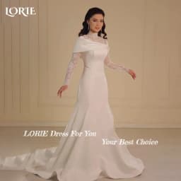 LORIE High Collar Lace Mermaid Wedding Dresses Muslim A-Line Appliques Long Sleeve Bridal Gown Princess Bride Dress Customized
