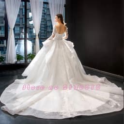 Long Sleeve Beading Appliques Lace Gorgeous Ball Gown Wedding Dress Real Photos Vestido De Noiva Princesa