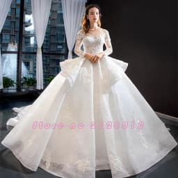 Long Sleeve Beading Appliques Lace Gorgeous Ball Gown Wedding Dress Real Photos Vestido De Noiva Princesa