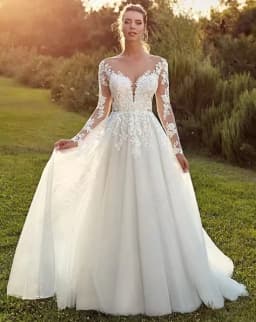 RODDRSYA Customized Wedding Dress Women Long Sleeves Illusion Back Scoop Bride Gown Applique A-Line Tulle Boho vestidos de novia