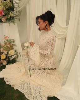 Vintage Long Bare Sleeves High Neck Lace Bridal Grown Wedding Dresses Custom Made 2026 Vestido De Noival