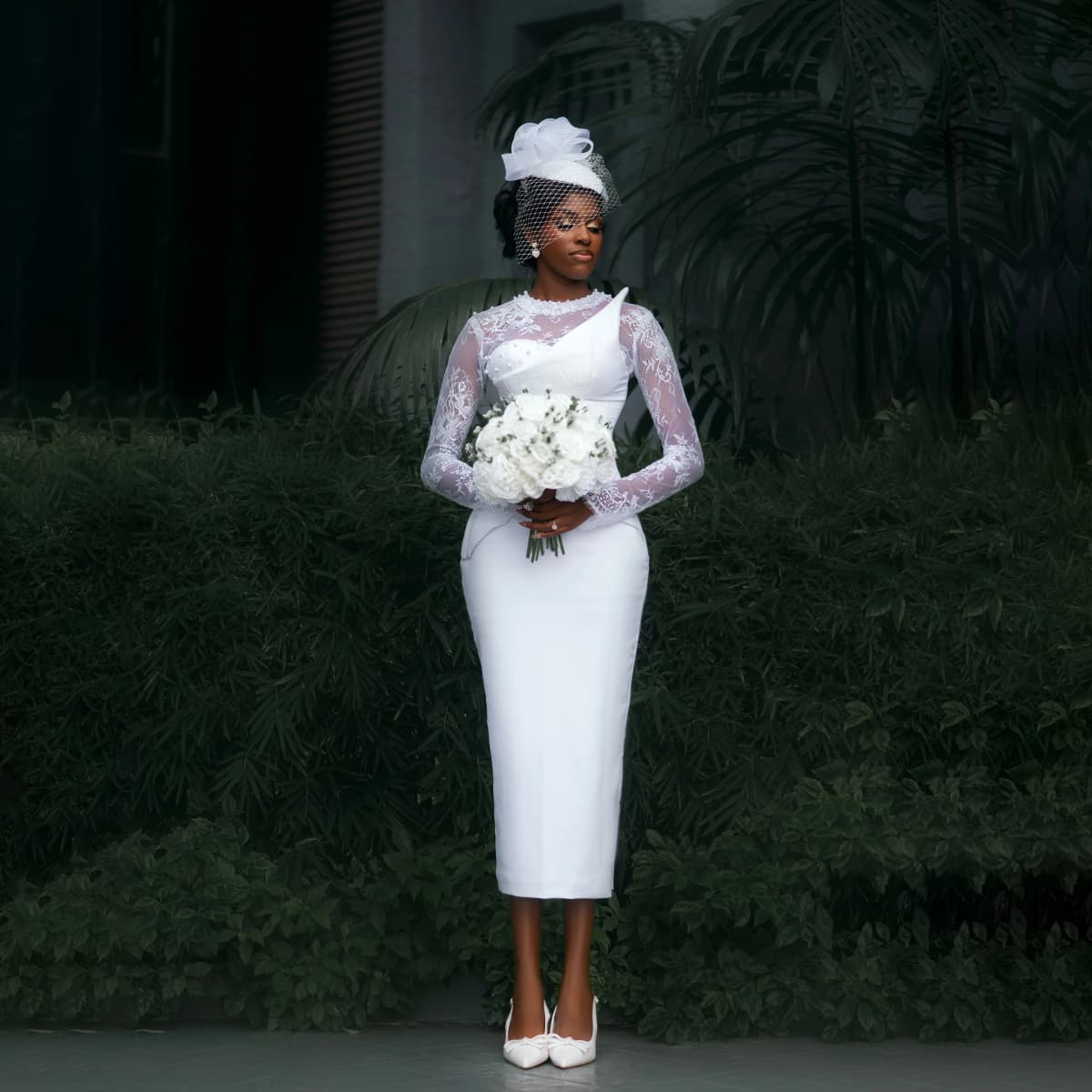Aso Ebi Satin Wedding Dresses Merimaid O-Neck Lace Wedding Guest Dress Tea Length Long Sleeves Bridal Dresses Robe Customized