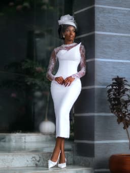 Aso Ebi Satin Wedding Dresses Merimaid O-Neck Lace Wedding Guest Dress Tea Length Long Sleeves Bridal Dresses Robe Customized