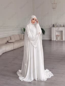 Muslim Weddings Dresses Hijab High Neck Long Flare Sleeve Chiffon Bride Dress Appliques Beaded A Line Bridal Gown Customized