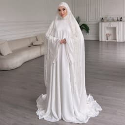Muslim Weddings Dresses Hijab High Neck Long Flare Sleeve Chiffon Bride Dress Appliques Beaded A Line Bridal Gown Customized