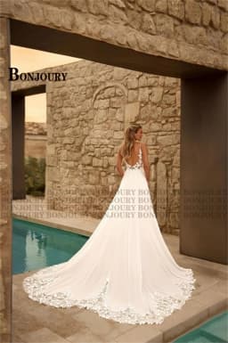 BONJOURY Classic Wedding Dresses for Mariages Spaghetti Straps A-line Backless Appliques Chiffon Vestido De Novia Customized
