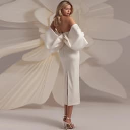 Anniversary Midi Wedding Dresses Ivory Satin Sheath Wedding Party Dresses Off the Shoulder Strapless Pleat Split Prom Gown 2026