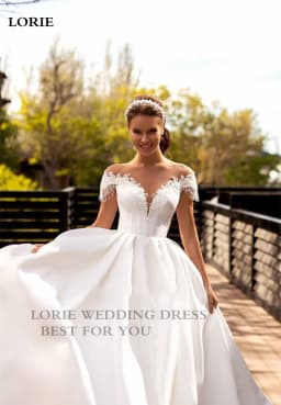 LORIE Princess Wedding Dress A Line Beaded Lace Appliques Bride Dresses Illusion Back Party Dress Long Train Wedding Gowns