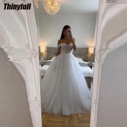Thinyfull Off Shoulder Wedding Dresses A-line Sweetheart Bridal Gown Appliques Tulle Elegant Long Wedding Party Dress Customized