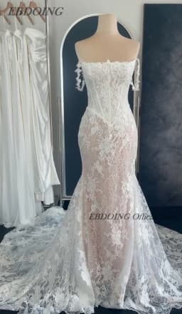EBDOING Wedding Dress Mermaid Lace Boat Neck Neckline Classic Basque With Beading Customized Bride Gown