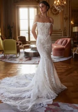 EBDOING Wedding Dress Mermaid Lace Boat Neck Neckline Classic Basque With Beading Customized Bride Gown
