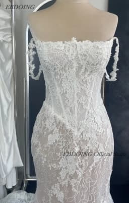 EBDOING Wedding Dress Mermaid Lace Boat Neck Neckline Classic Basque With Beading Customized Bride Gown