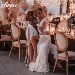 Bohemian Wedding Dresses Lace V-Neck Elegant Wedding Gown Boho Beach Bridal Dress Long Sleeves Open Back vestido novia