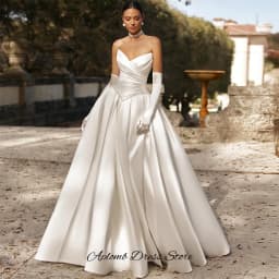 Fashion Side Slit Sweetheart Bridal Gowns Customized Pleats Satin Wedding Dress Delicate Beading Sleeveless Vestido De Novia