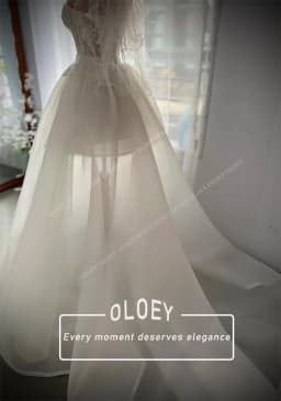 OLOEY Fairy Flowers Short Puffy Wedding Dresses with Detachable Tail Sleeves Sweetheart Neck Mini Bridal Gown Customized Corset