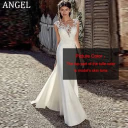 ANGEL Civil Mermaid Wedding Dress Customized Lace Scoop Neck Vestido Noiva Boho Satin White Bridal Gowns Illusion Appliques Back