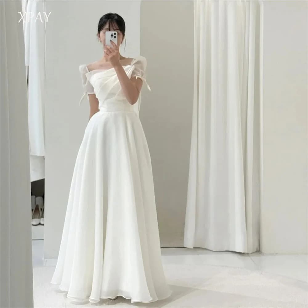 XPAY Lovely Short Sleeves Korean Wedding Dresses A Line Floor-Length Silk Organza Customized Evening Party Dress Prom Gown
