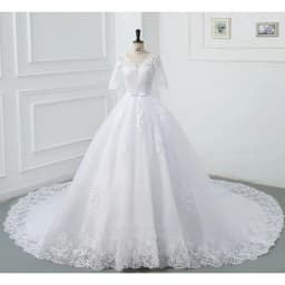 Luxury Full Sleeve Wedding Dress White New Sexy V-neck Bride Dress With Train Ball Gown Princess Classic Wedding Gown Customized