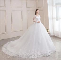 Luxury Full Sleeve Wedding Dress White New Sexy V-neck Bride Dress With Train Ball Gown Princess Classic Wedding Gown Customized